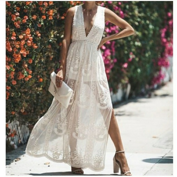 Wishlist Dresses & Skirts - Wishlist Sleeveless Ivory Lace Maxi Romper Dress